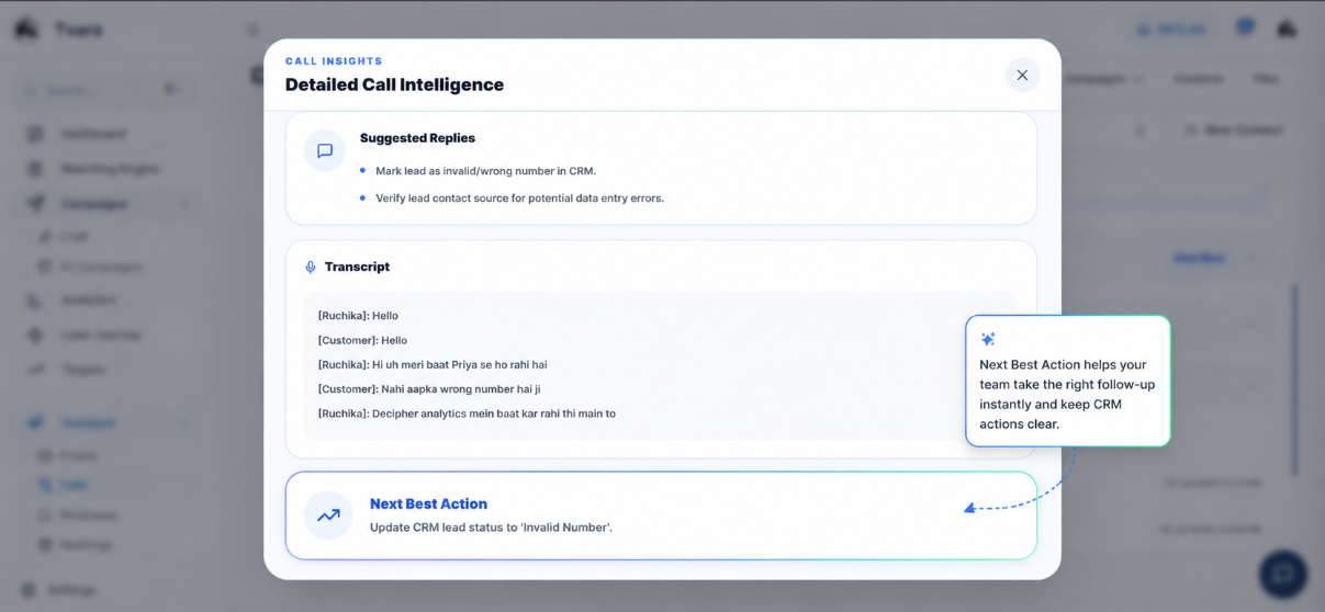 Signal call intelligence creating actions from the conversation