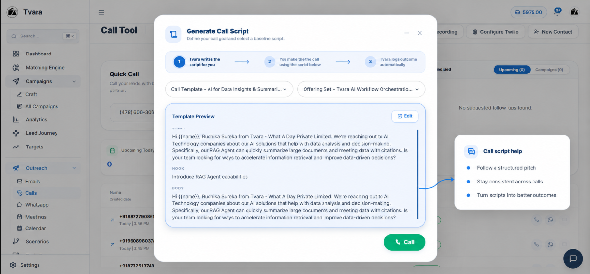 Signal AI call script with opening, discovery and objection handling